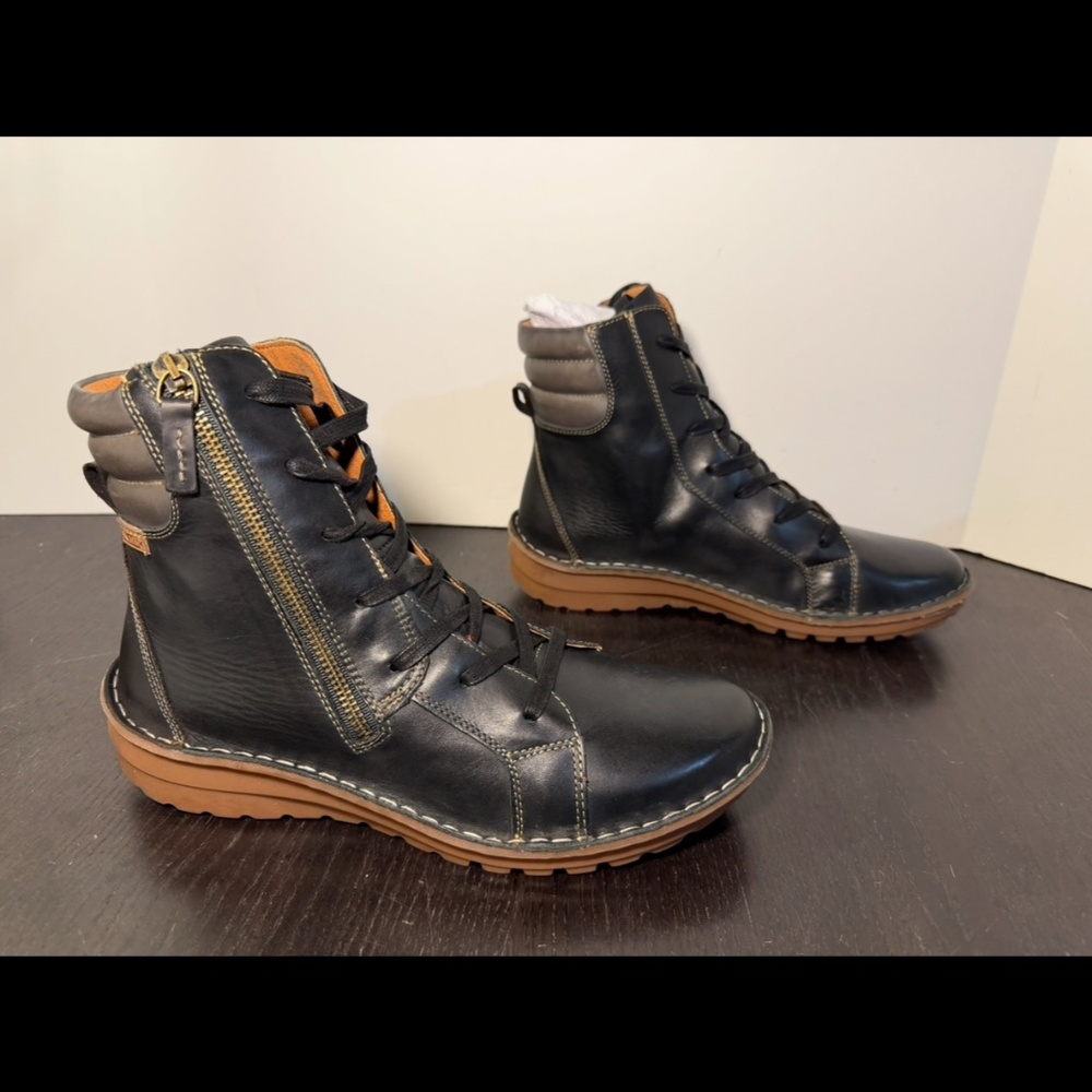 Pikolinos Cazorla Leather Flat Ankle Boots Black/Brown Womans EU 41/US 10-10.5 - Picture 2 of 16